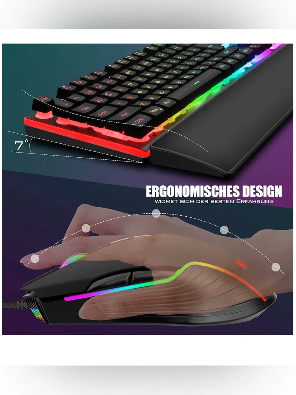 RedThunder K10 Wired Gaming Keyboard & Mouse Combo with Wrist Rest – Black